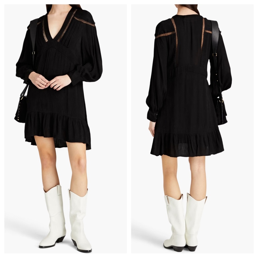 IRO Bilam Lace Trim Black Mini Dress Size EUR 36 US 4 NWT